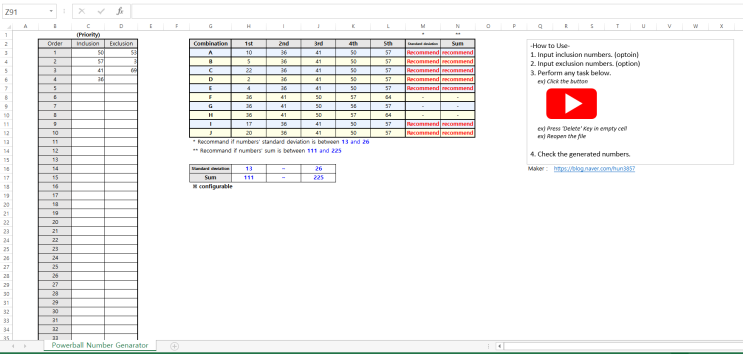  [Excel Download] Powerball Number Generator &  Powerball Winning Numbers(with Frequency, Analysis)