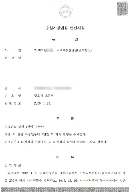  음주운전4회, 집행유예로 이끈 성공사례