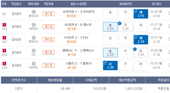  프로토승부식 19회차 핸디캡 경기 추천