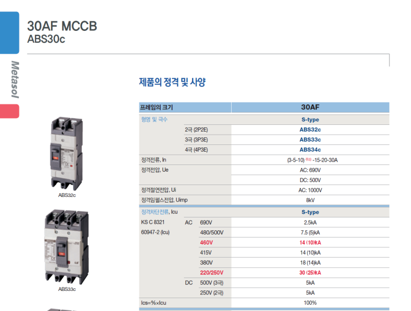 [MCCB] LS산전 배선용차단기 ABS32c 20A / ABS52c, ABS32c 비교 / LS일렉트릭 대리점 화정산전 ...