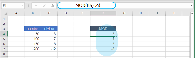  엑셀 | 숫자를 나눈 나머지를 반환하는 MOD