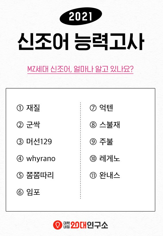  2021신조어 테스트 같이 해봐요