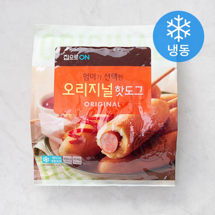 많이 찾는 집으로ON 오리지널 핫도그 (냉동), 75g, 10개입(로켓배송) 좋아요 많이 찾는 집으로ON 오리지널 핫도그 (냉동), 75g, 10개입(로켓배송) 좋아요