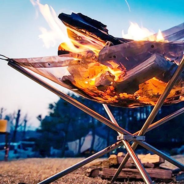 인기 급상승인 야외 캠핑 메쉬화로대 스테인리스 접이식 모닥불 그릴 장작로 소각대 숯난로, 단일 ···