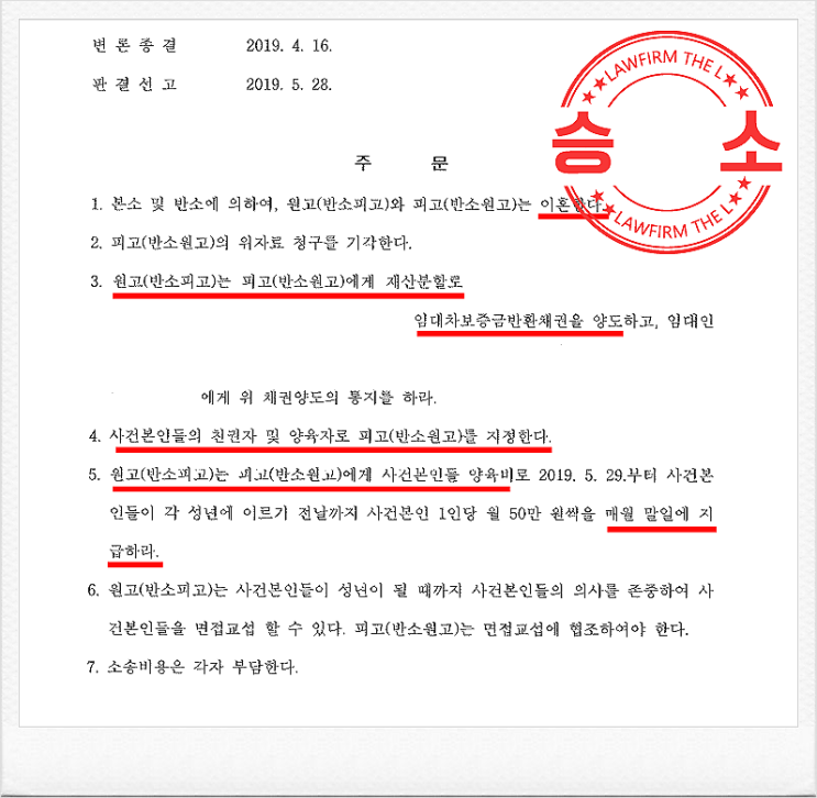  재산분할과 양육비까지 더 받아낼 수 있었던 김변의 이혼소송 성공사례