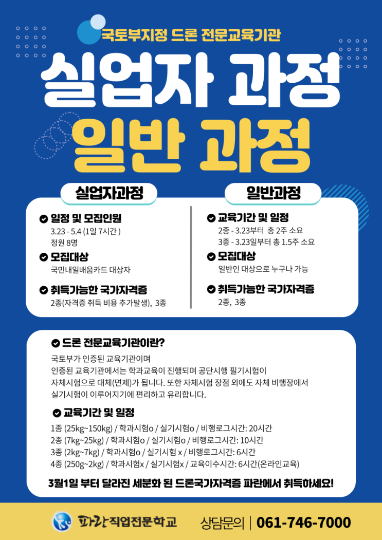 순천 드론국가자격증 일반과정/ 실업자과정 수강생 모집 - 순천파란무인항공교육원