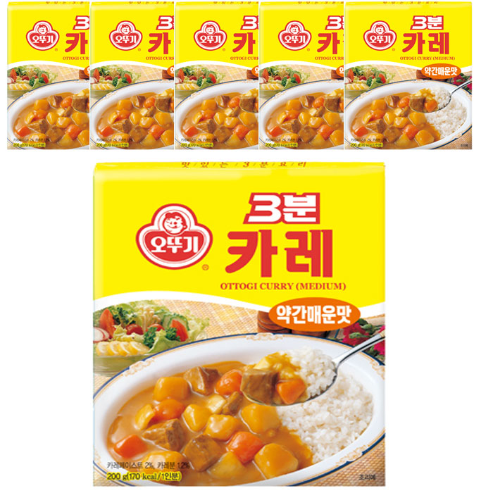 인기있는 오뚜기 즉석 3분 카레 약간매운맛, 200g, 6개입(로켓배송) ···