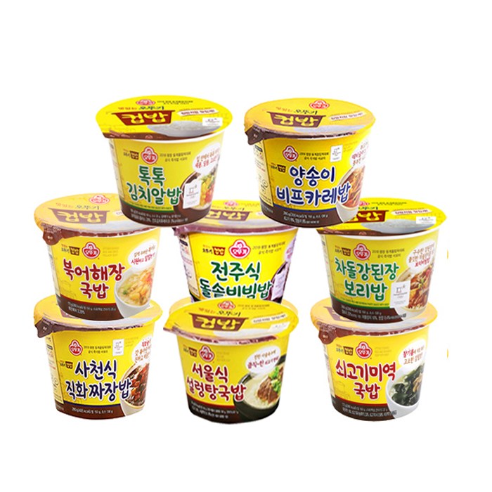 인기있는 오뚜기 컵밥 전주비빔+차돌강된장+김치알밥+양송이비프+사천짜장+설렁탕+미역국+북어해장, 1세트 좋아요 인기있는 오뚜기 컵밥 전주비빔+차돌강된장+김치알밥+양송이비프+사천짜장+설렁탕+미역국+북어해장, 1세트 좋아요