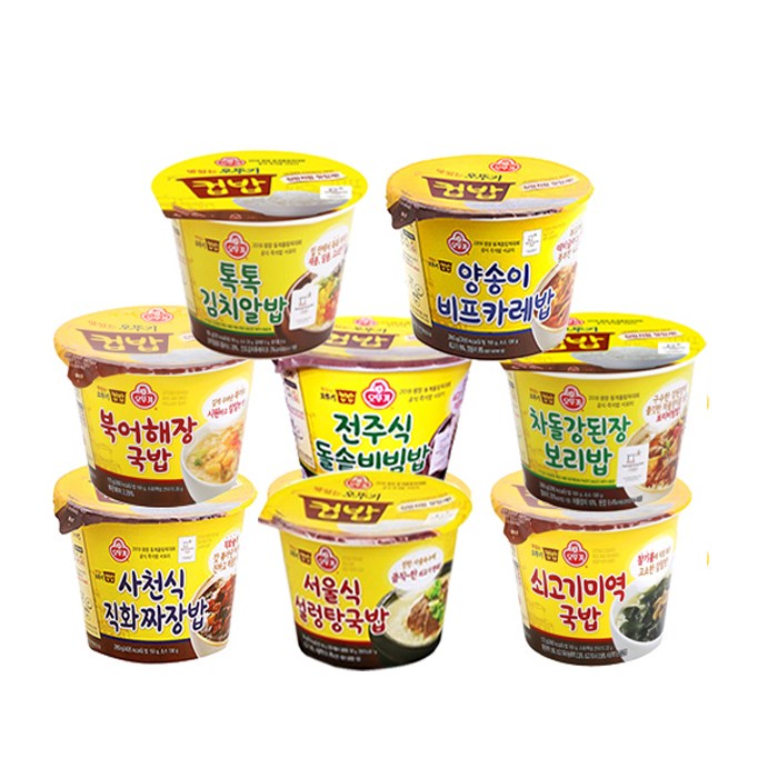 인기있는 오뚜기 컵밥 전주비빔+차돌강된장+김치알밥+양송이비프+사천짜장+설렁탕+미역국+북어해장, 1세트 좋아요