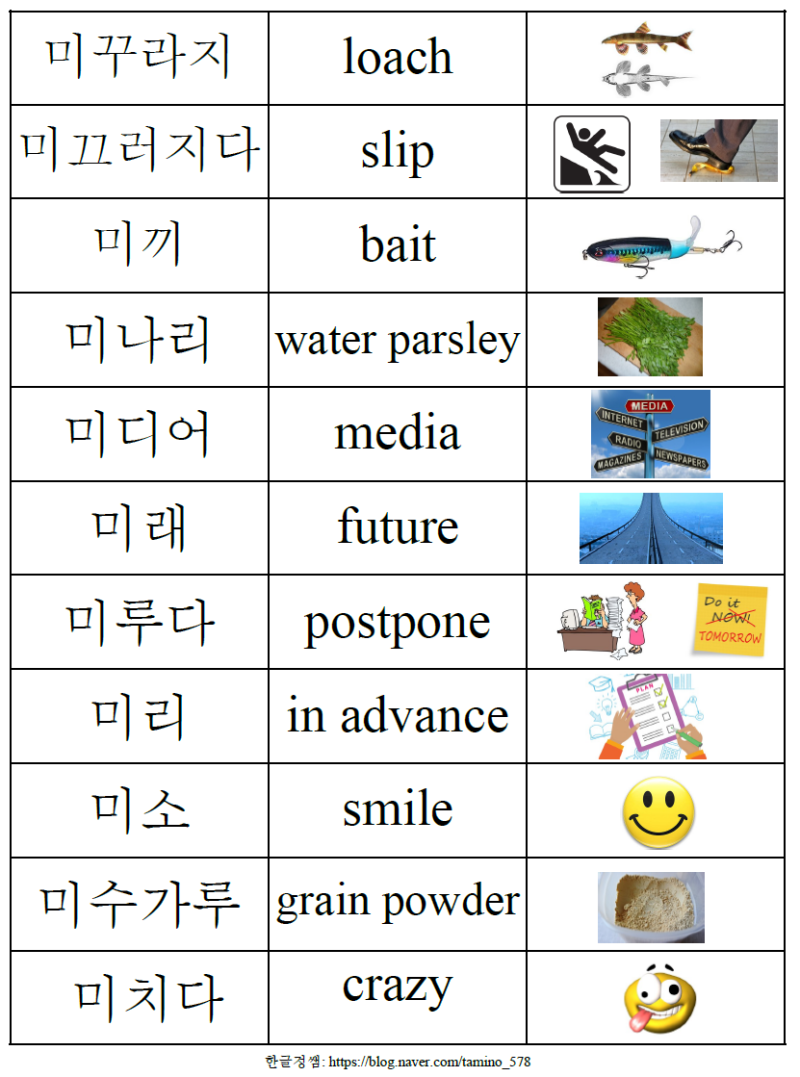 [받침 없는 단어]ㅁ로 시작하는 받침 없는 단어 (Words without a final consonant starting ...