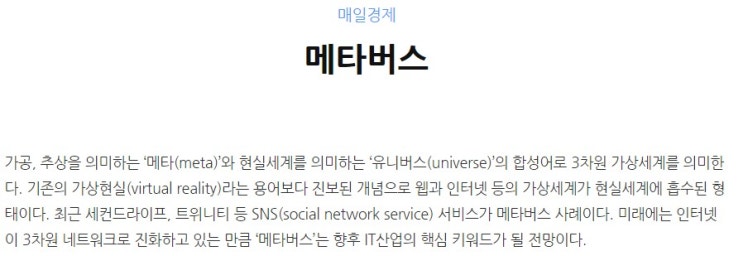  오늘의 단어 'Metaverse 메타버스'