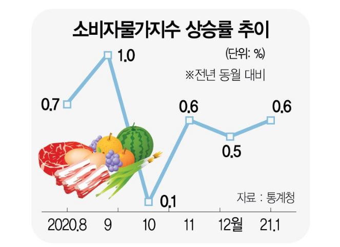  정부 기재부 물가급등 경고 - 한국은행의 전망과 반대의 입장 표명 (물가정보)