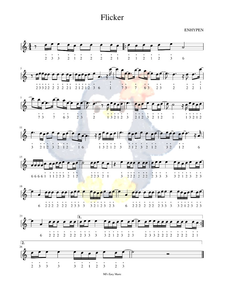 ENHYPEN Flicker Kalimba Number Tab Sheet Music