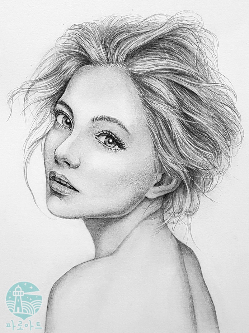 파로아트 취미미술] 강서구 소묘 데생 인물 그리기 '예쁜 모델' 초상화 : 네이버 블로그, image size:800x1066