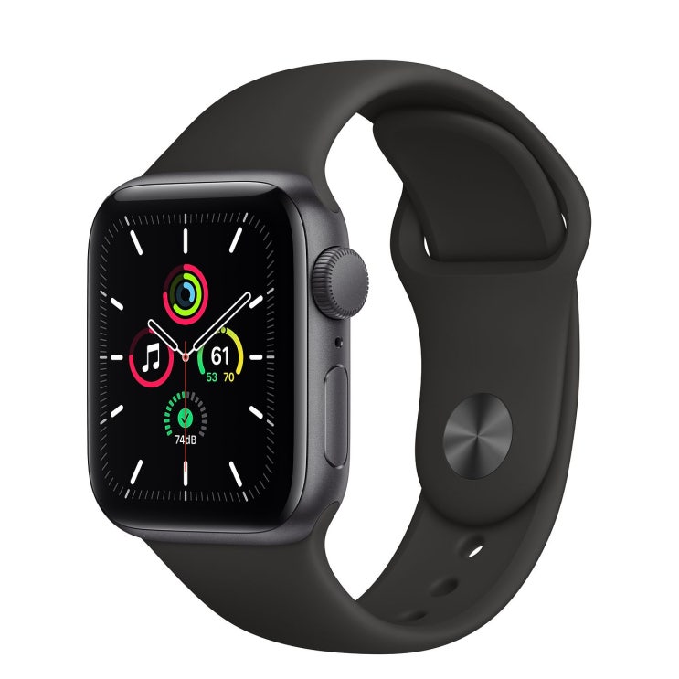 Apple 2020년 애플워치 SE, GPS, 스페이스 그레이 알루미늄 케이스, 블랙 스포츠 밴드