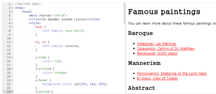 CSS 동적 가상 클래스, Pseudo class