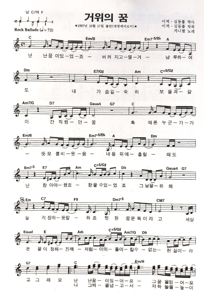 거위의 꿈 악보 - 카니발,인순이