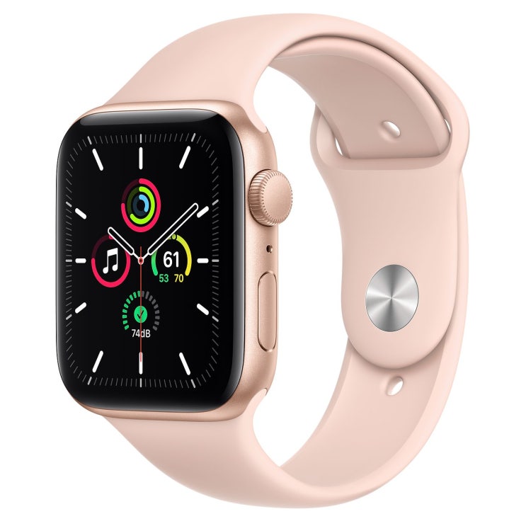  Apple 2020년 애플워치 SE, GPS, 골드 알루미늄 케이스, 핑크 샌드 스포츠 밴드