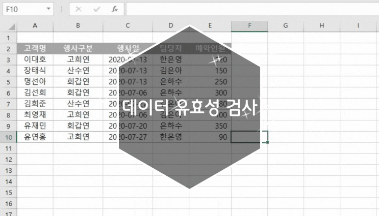  엑셀 데이터 유효성 검사-유효성 조건