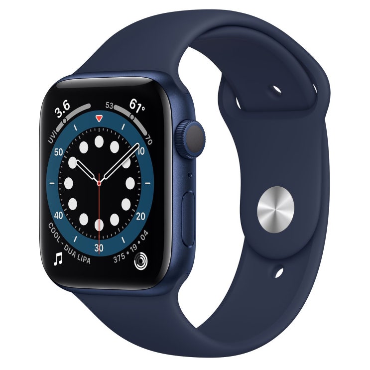Apple 2020년 애플워치 6, GPS, 블루 알루미늄 케이스, 딥네이비 스포츠 밴드