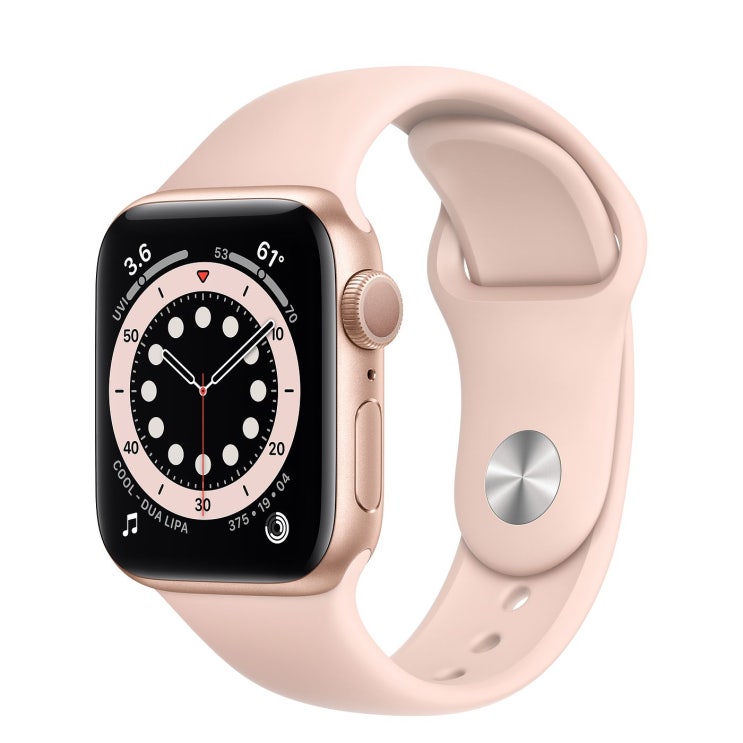 Apple 2020년 애플워치 6, GPS, 골드 알루미늄 케이스, 핑크 샌드 스포츠 밴드