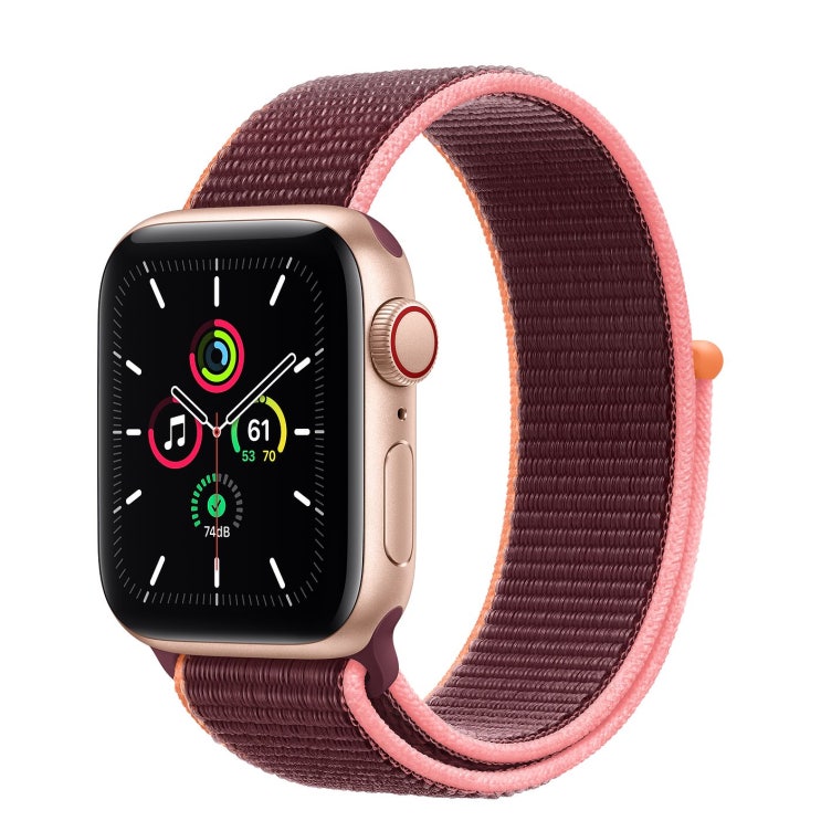  Apple 2020년 애플워치 SE, GPS+Cellular, 골드 알루미늄 케이스, 플럼 스포츠 루프