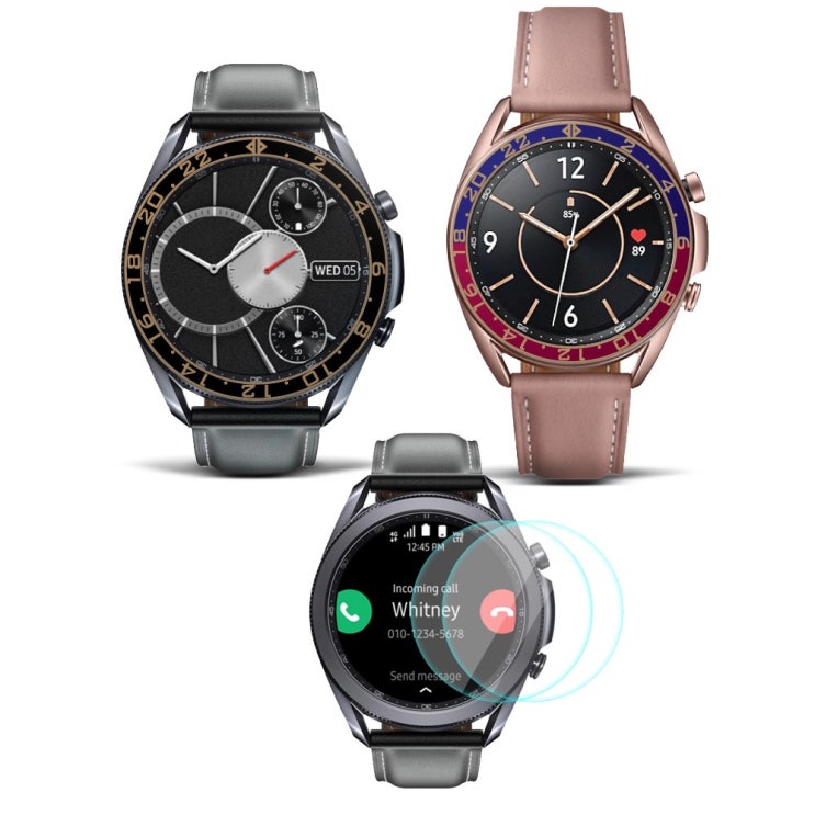  갤럭시워치3 41mm 45mm 베젤링 + 강화유리, 41mm-OX블랙골드+강화유리