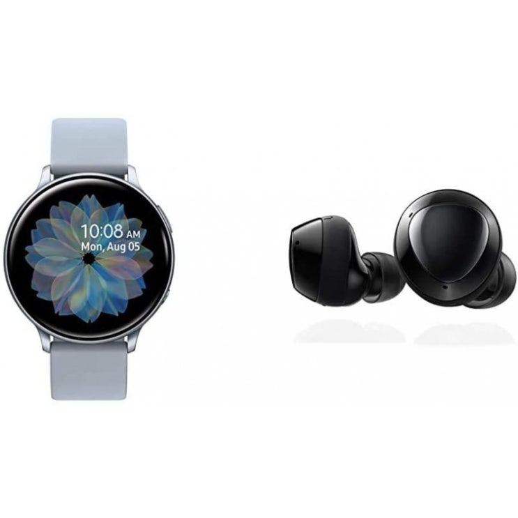  삼성 갤럭시 워치 액티브 2(44mm GPS 블루투스) 실버와 삼성 갤럭시 버즈+플러스 트루 무선 이어버드(무선 충전 케이스 포, 단일옵션, 단일옵션