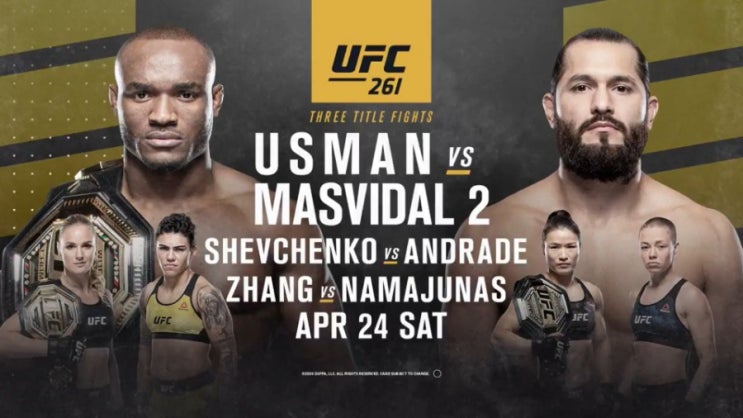 UFC 261: 우스만 vs 마스비달 2 성사.. 4월 25일 플로리다에서 풀관중으로 개최 UFC 261: 우스만 vs 마스비달 2 성사.. 4월 25일 플로리다에서 풀관중으로 개최