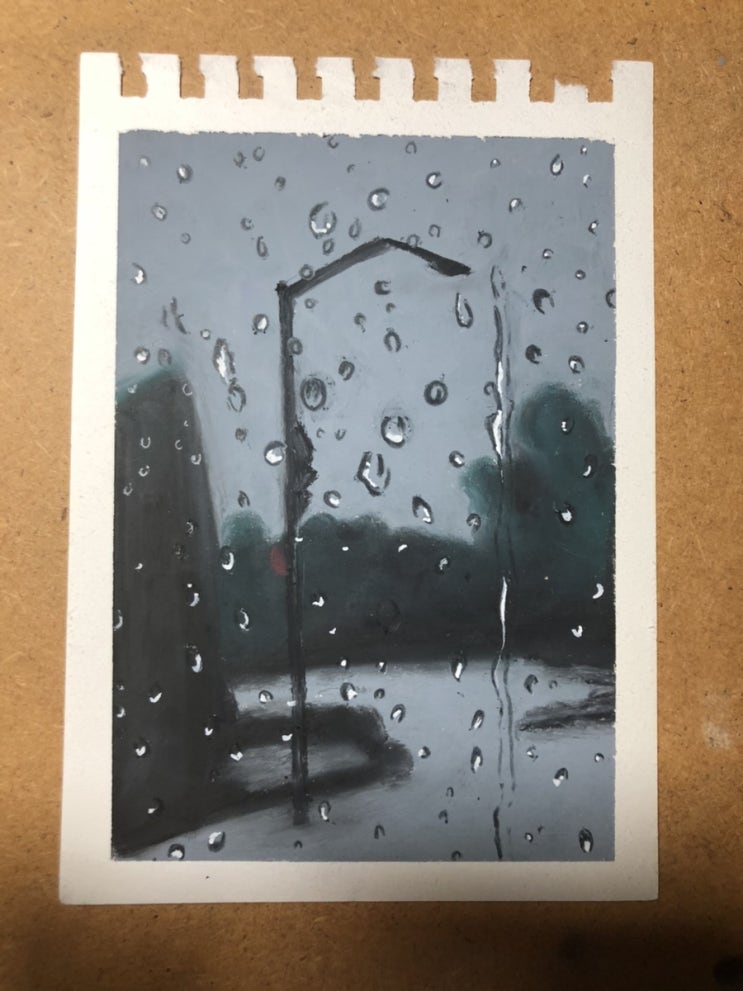 [그리다]오일파스텔그림 : 문교소프트오일파스텔 24색으로 비오는 풍경 그리기