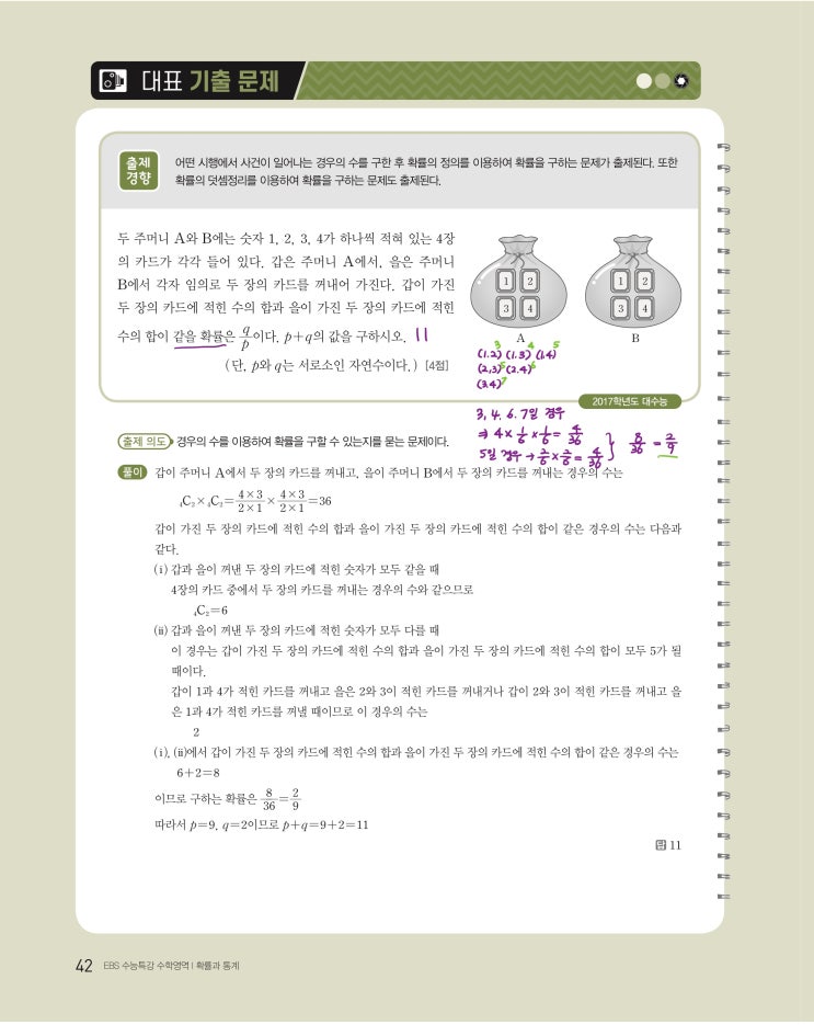 수능특강 확률과 통계 p42, p43) 03 확률의 뜻과 활용 대표 기출 문제 문제 및 풀이