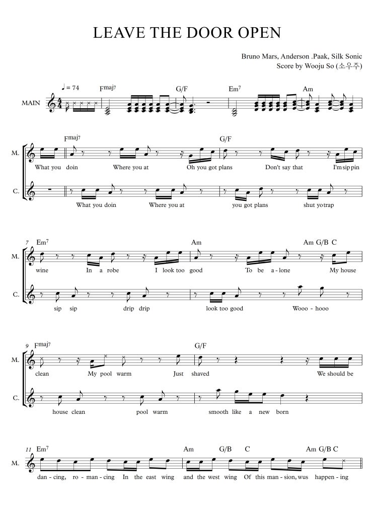  [악보/듣기] Leave The Door Open - Bruno Mars, Anderson .Paak, Silk Sonic