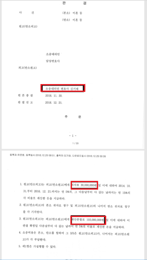  이혼소송 및 위자료 , 재산분할까지 반소로 청구한 성공사례