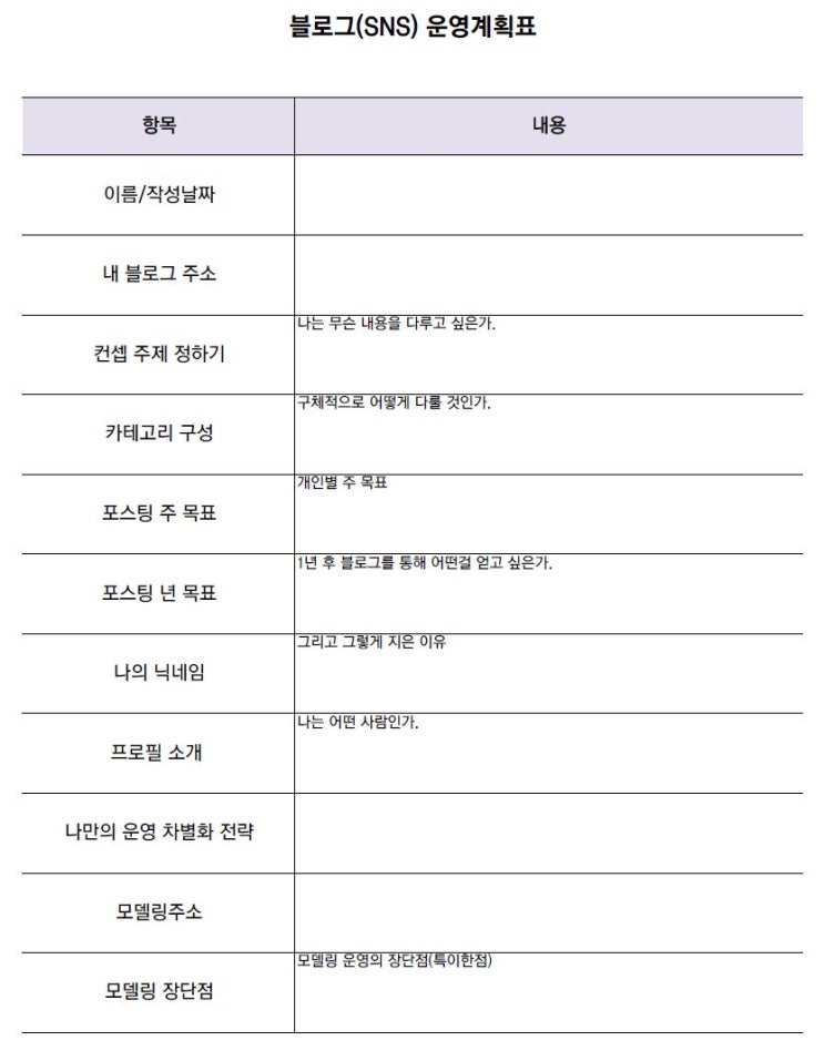  블로그 운영 계획표 작성하기