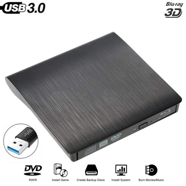 인기 급상승인 DVD플레이어 USB3.0 Bluray Drive External CD/DVD RW Burner BD-ROM Blu-ray Player Optical Drive, C