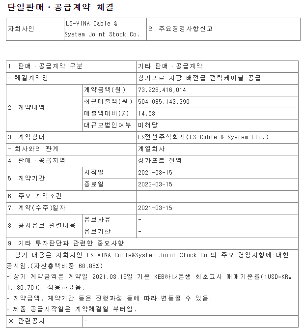  LS전선아시아 #공급계약 #공시 #일감몰아주기?