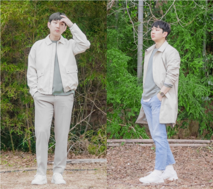 남자 루즈핏 초록색 니트 코디 2가지