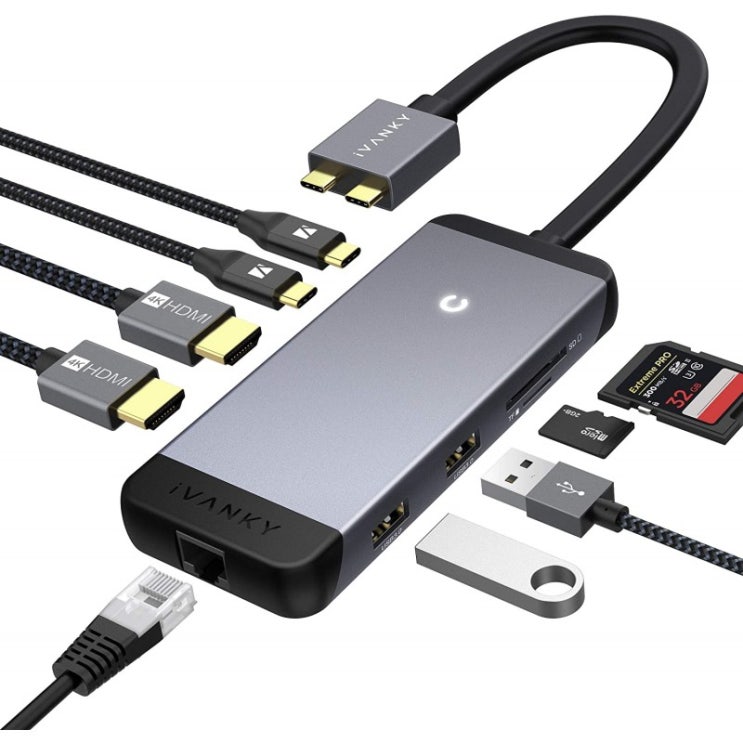 잘팔리는 MacBook Pro 도킹 스테이션 iVANKY 9-in-2 MacBook Pro/Air USB C Hub 이더넷 포함 듀얼 4K HDMI(2016-2020), 1, 단일 잘팔리는 MacBook Pro 도킹 스테이션 iVANKY 9-in-2 MacBook Pro/Air USB C Hub 이더넷 포함 듀얼 4K HDMI(2016-2020), 1, 단일