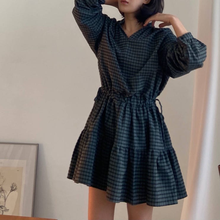  봄 가을 입기좋은 여자 체크 카라 프릴 원피스 두케하우스 프리뷰 028