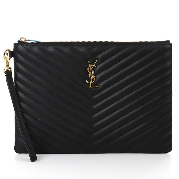 인기 급상승인 생로랑 YSL 20FW 모노그램 마틀라세 쉐브론 클러치 뉴미디움 440222 BLACK/GOLD NEWMEDIUM ···