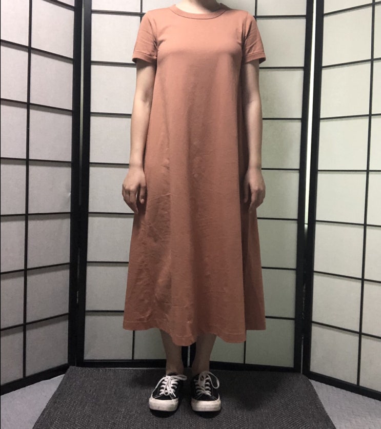  유니클로 원피스 U AIRism 코튼A라인롱원피스 데일리룩 코디