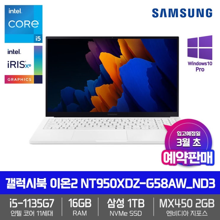 후기가 정말 좋은 삼성 갤럭시북 이온2 NT950XDZ-G58AW_ND3 [i5-1135G7+RAM 16GB+삼성NVMe 1TB+15.6 FHD QLED+MX450+Win10 Pr