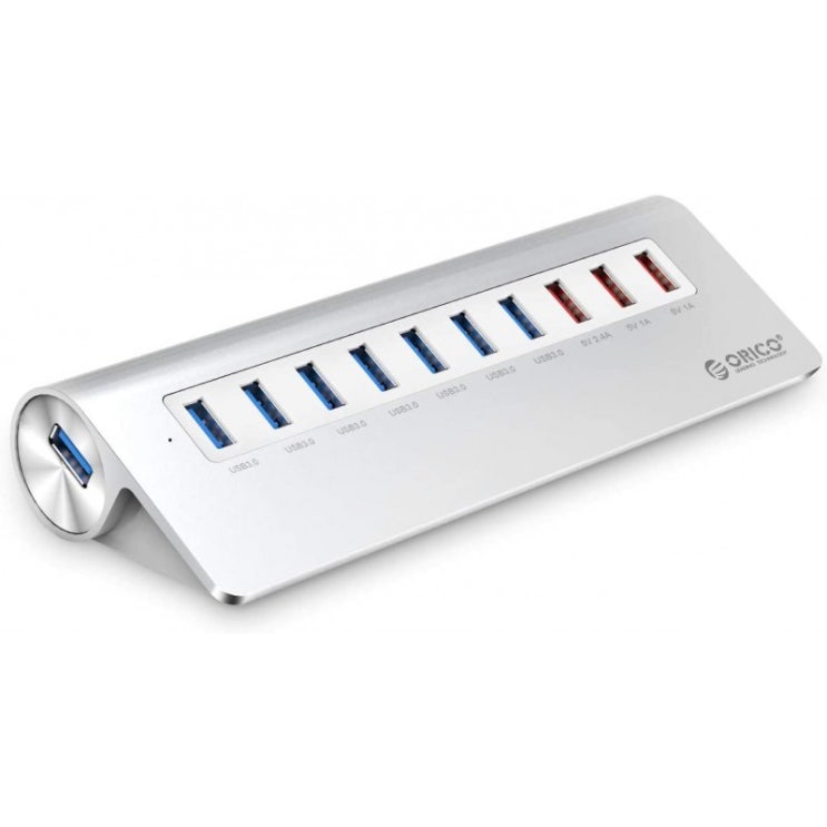 많이 팔린 ORICO Powered USB 3.0 Hub 알루미늄 10 포트 USB 3.0 Hub 12V 4A 전원 어댑터 및 iMac MacBook MacBook Air Mac
