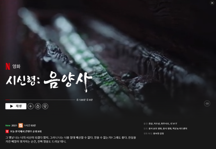  [시신령:음양사](2021) 넷플릭스 신작 판타지 중국 액션 영화 추천!
