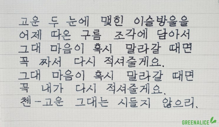  미꽃체 손글씨 캘리그라피 - EXO 첸 노래 가사를 트위스비 만년필과 세일러 만년필로 적어보다