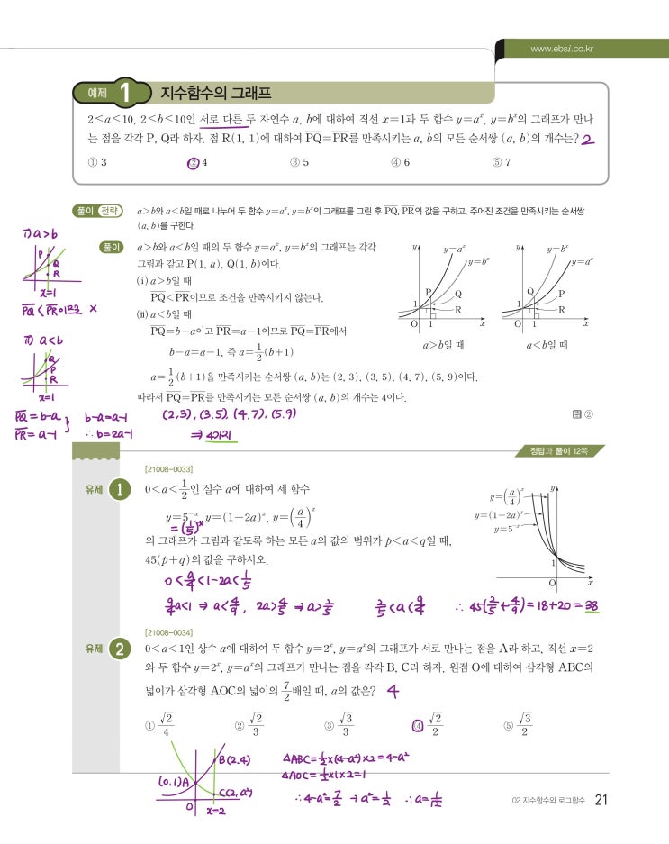 수능특강 수학1 p21, p23) 02 지수함수와 로그함수 예제 및 유제 문제 및 풀이 1 수능특강 수학1 p21, p23) 02 지수함수와 로그함수 예제 및 유제 문제 및 풀이 1