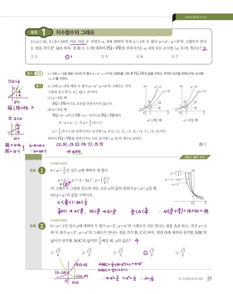 수능특강 수학1 p21, p23) 02 지수함수와 로그함수 예제 및 유제 문제 및 풀이 1