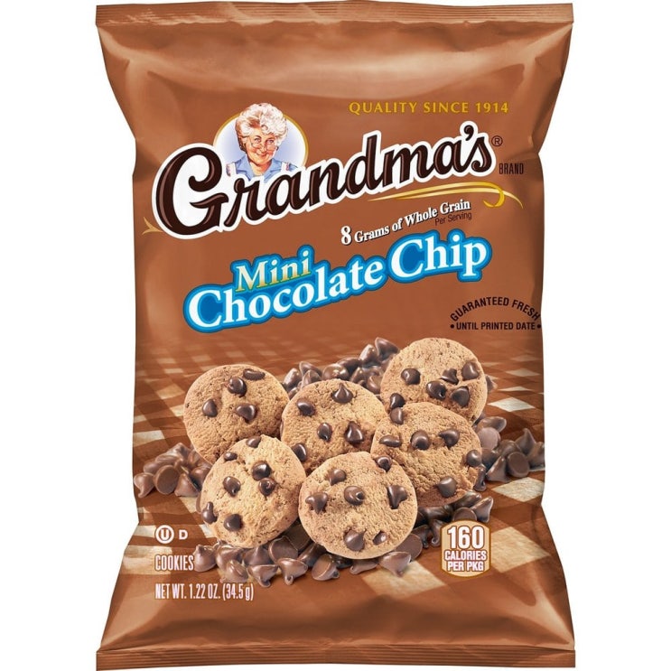 구매평 좋은 Grandmas Mini Whole Grain Chocolate Chip Cookies 그랜마 미니 홀 그레인 초콜릿칩 쿠키 1.22oz(34.5g) 80팩 추천합니다