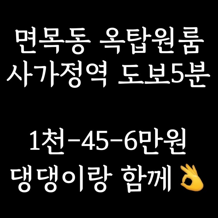  계약완료)중랑구 면목동 옥탑 원룸] 사가정역 도보 5분, 옥상 마당에서 댕댕이(반려견)와 함께 살아요~ 신축 풀옵션