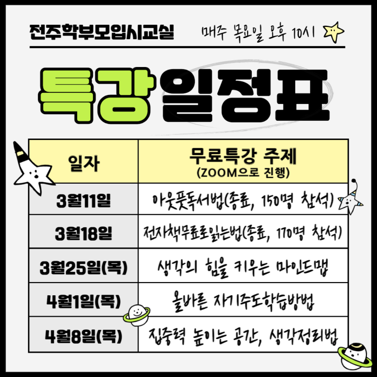  전주학부모입시교실, 목요특강 '생각의 힘을 키우는 마인드맵', 금요특강 '구글 활용해 수행평가 만점 도전'